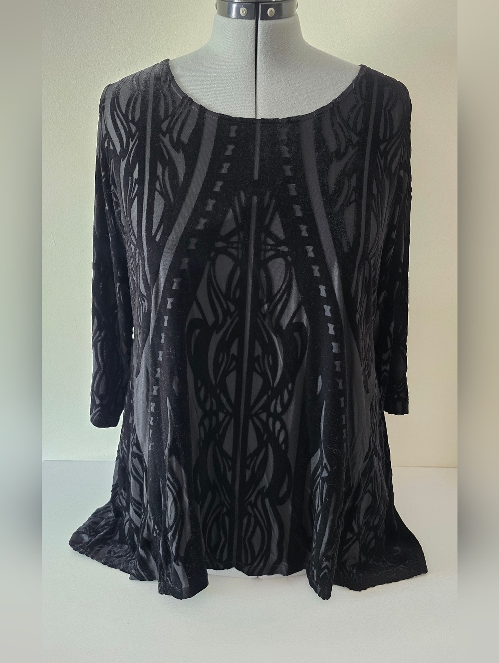Style & Co Black Burnout Velvet Top 1X Sheer Boho Blouse